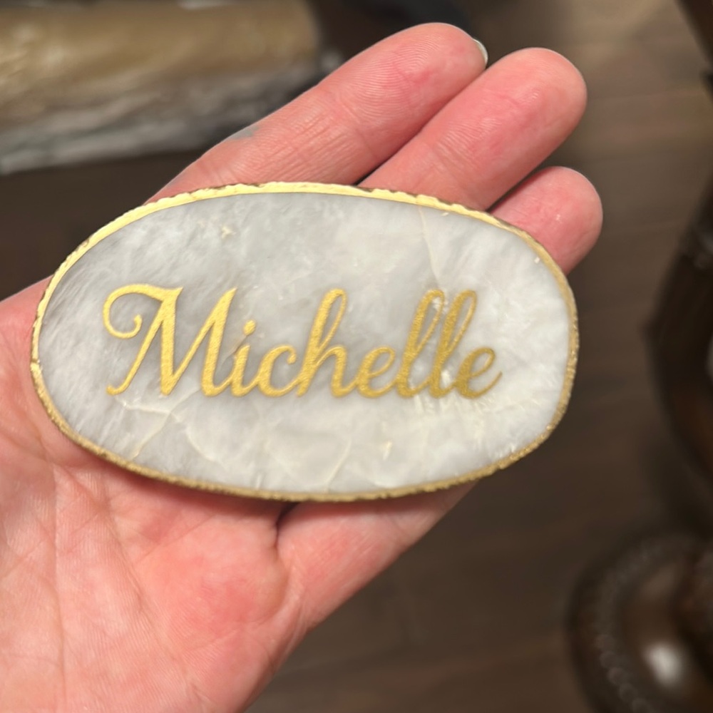 Michelle Gold and White Personalized Name Stone